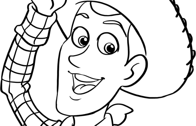 Line drawing of Woody tipping his hat and smiling