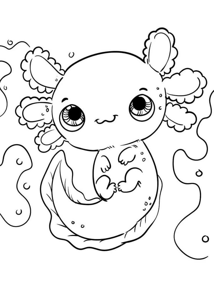Cute axolotl coloring page with big eyes