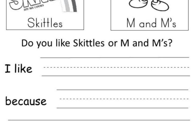 Opinion writing worksheet about Skittles or M&Ms