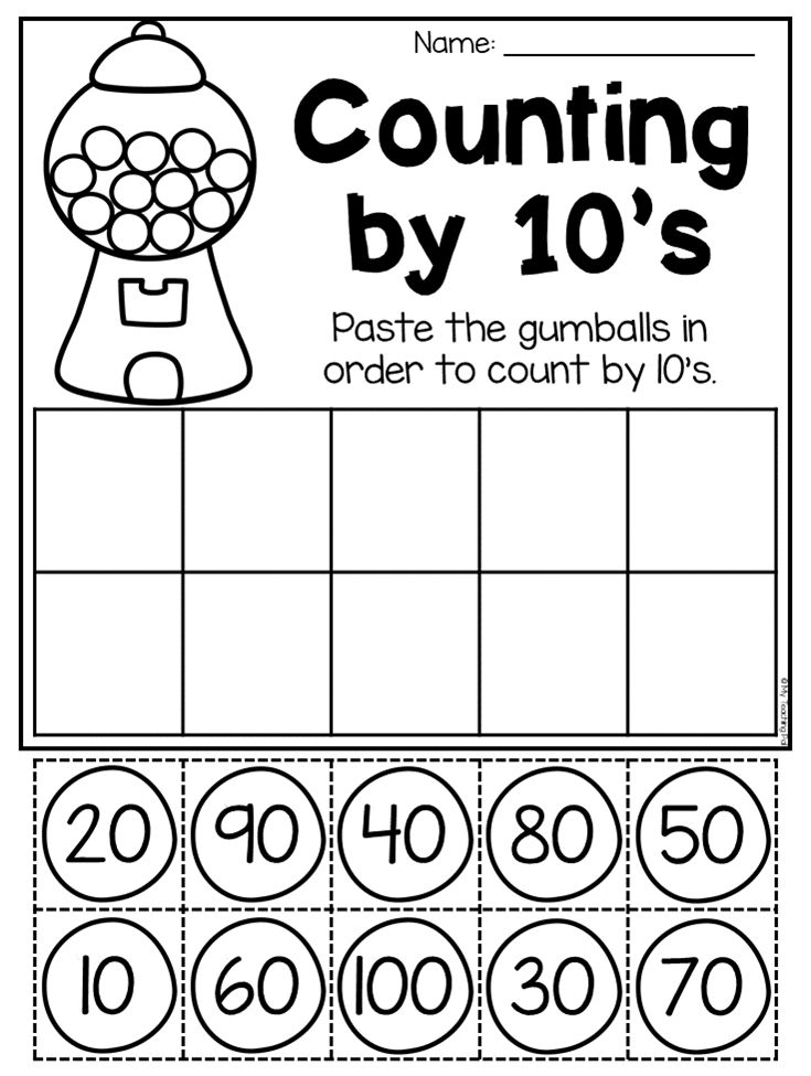 Counting by 10s worksheet with gumball machine numbers