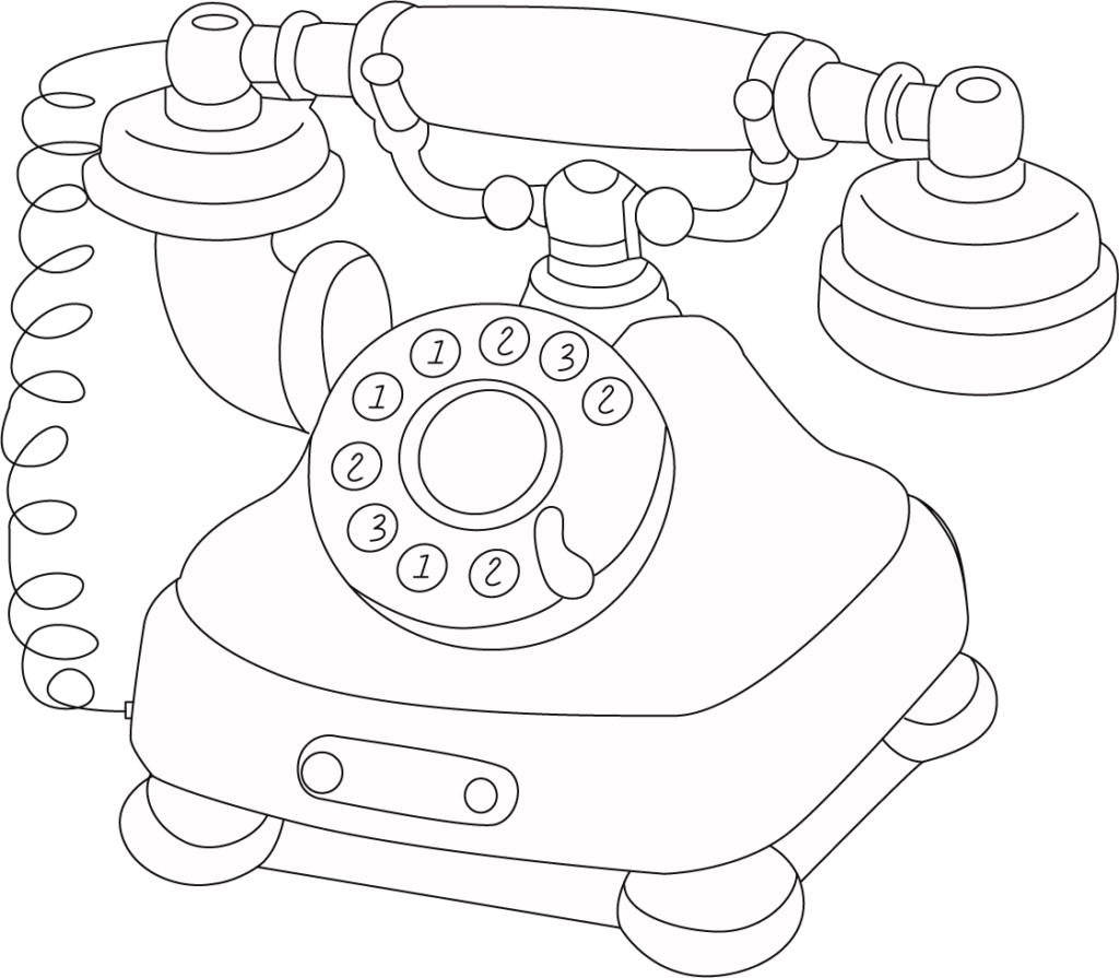 Black-and-white line drawing of a rotary telephone