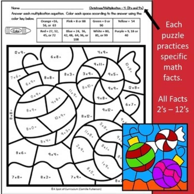 Multiplication coloring worksheet with puzzle pieces and key