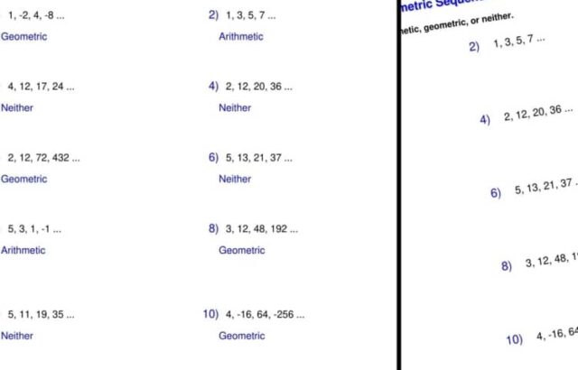 Two overlapping geometric sequences worksheet pages