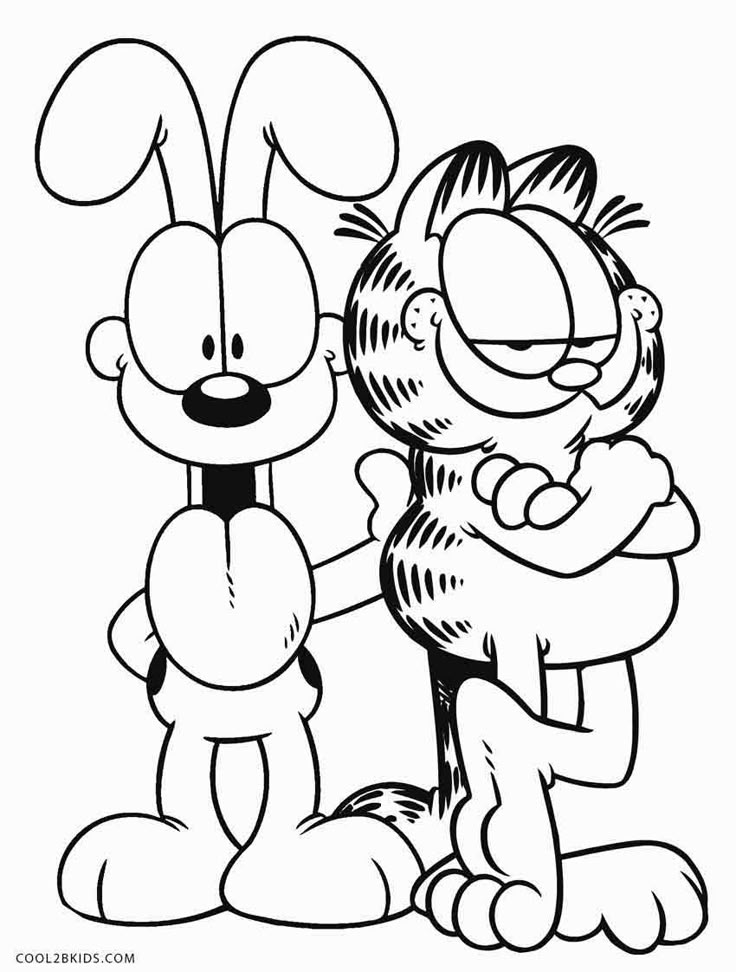 Garfield and Odie standing together in line art