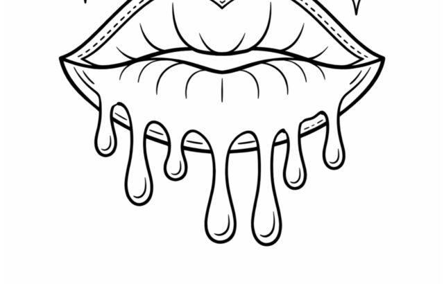 Dripping outlined lips with sparkles and wavy lines