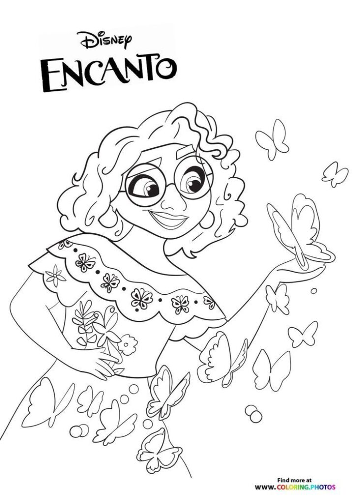Encanto coloring page of girl with butterflies