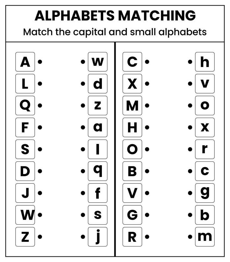 Alphabet matching worksheet with uppercase and lowercase letters