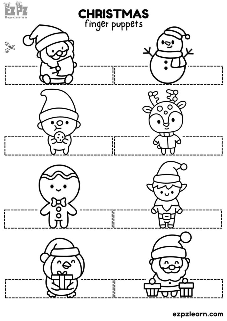 Christmas finger puppets worksheet with eight characters