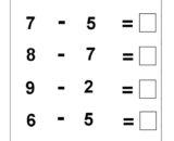 Six subtraction problems: 9-4, 7-5, 8-7, 9-2, 6-5, 8-1 with blank boxes.