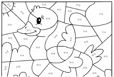 Duck coloring page with numbered sections