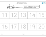 Teen numbers tracing worksheet with numbers 11 to 20