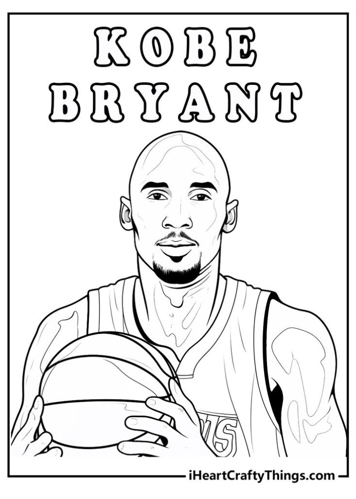 Black-and-white Kobe Bryant portrait holding a basketball