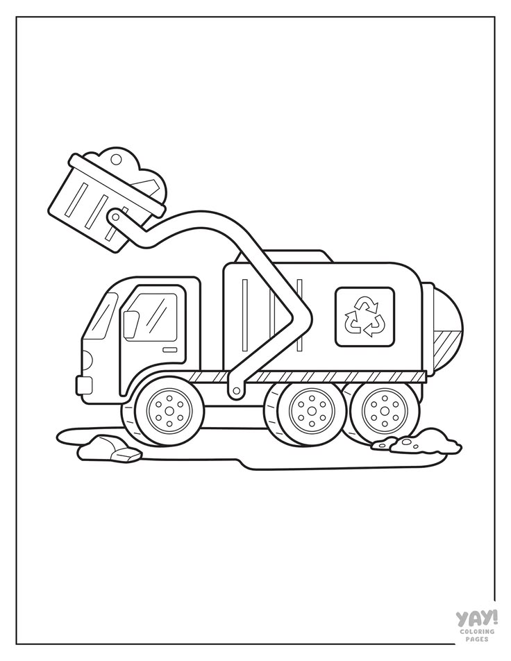 Line drawing of a garbage truck lifting a bin