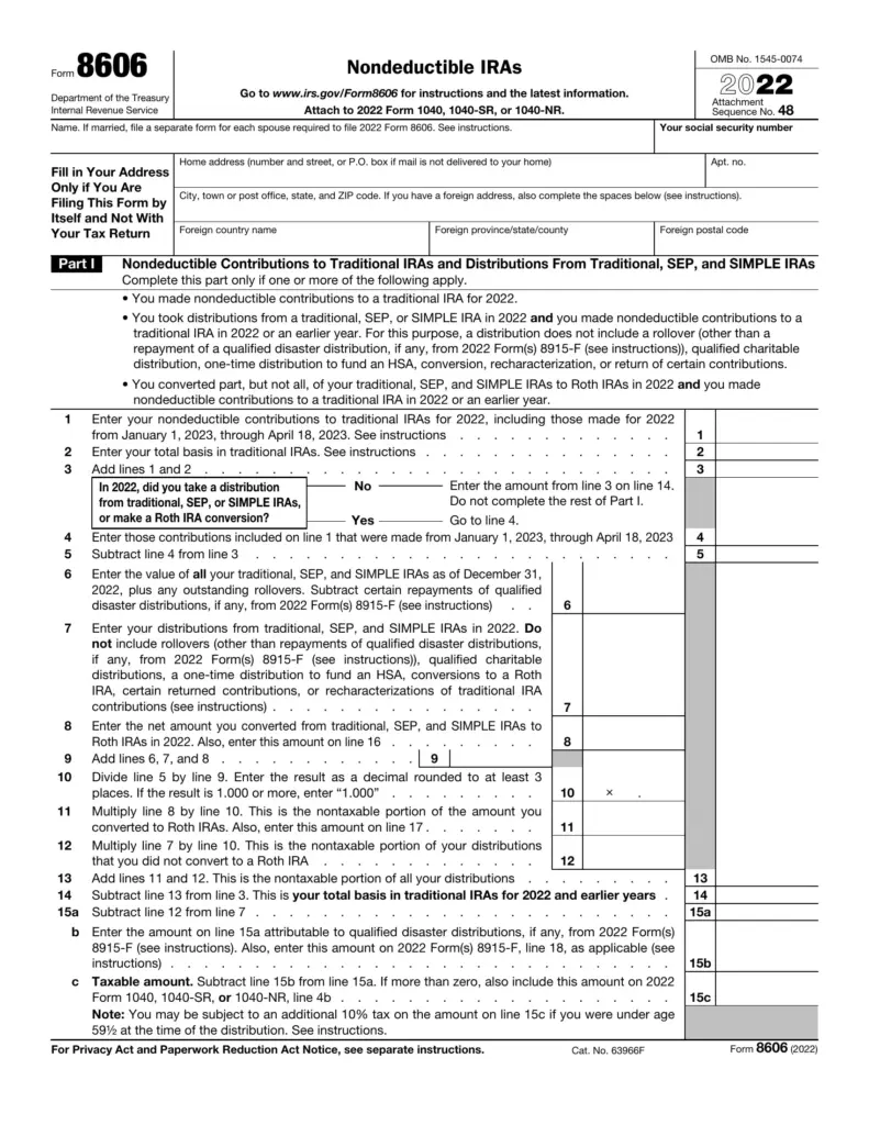 IRS Form 8606 for nondeductible IRAs