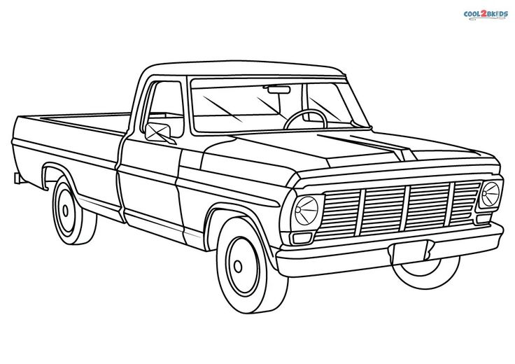 Black-and-white line drawing of a pickup truck