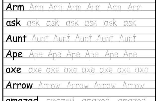 Word tracing worksheet with dotted vocabulary words