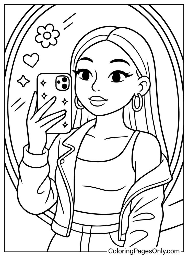 Cartoon girl taking a selfie with a phone
