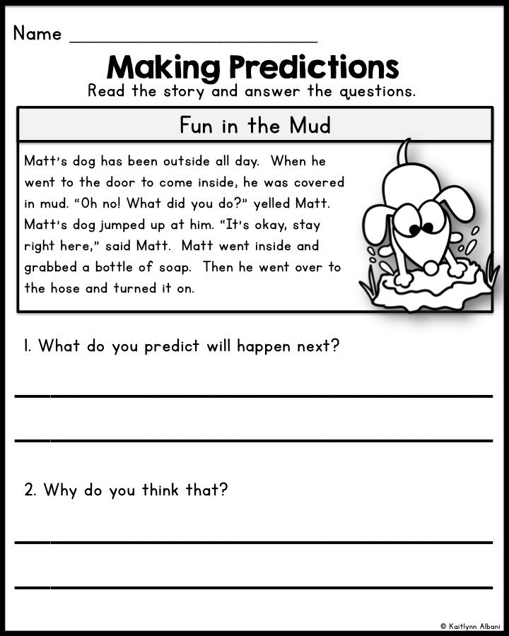 Black-and-white reading worksheet titled Making Predictions with dog illustration