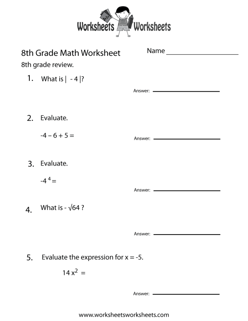 8th grade math worksheet with five problems