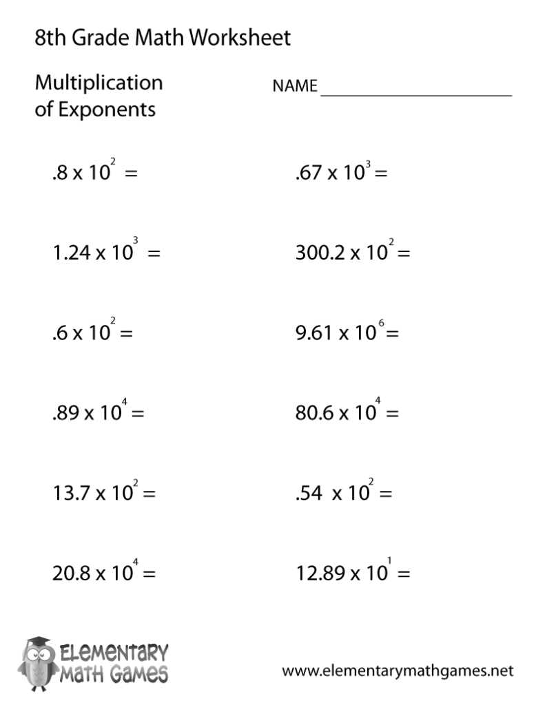 8th grade math worksheet on multiplying exponents