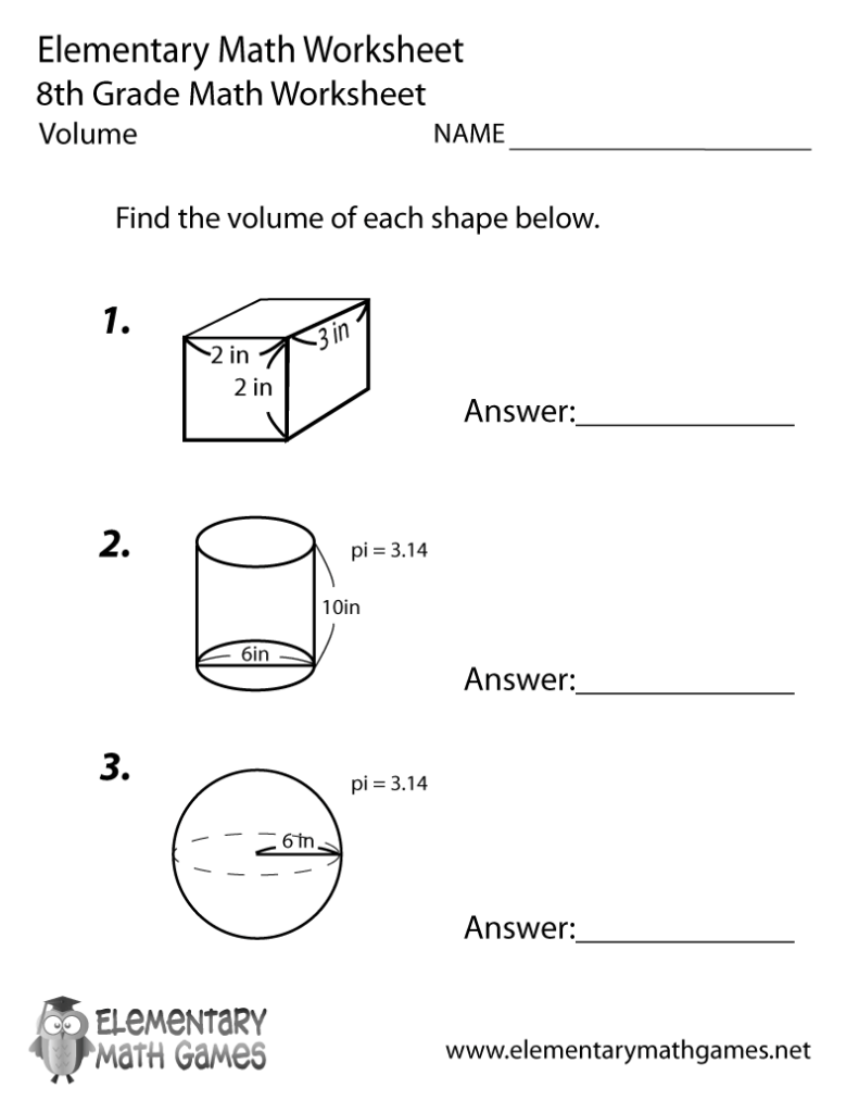 Elementary math worksheet with three volume problems