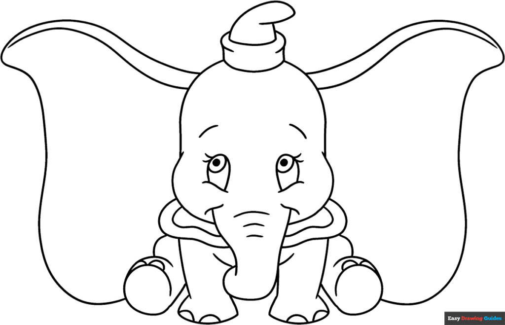 Cartoon elephant outline with oversized ears and hat