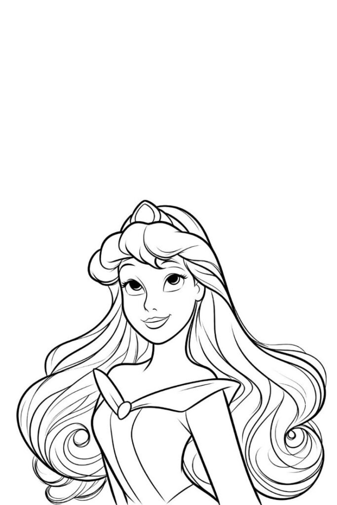 Black-and-white cartoon princess with long flowing hair