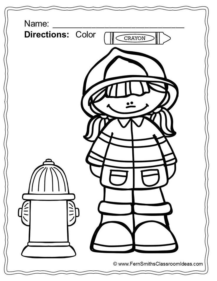Black-and-white coloring page of child and fire hydrant