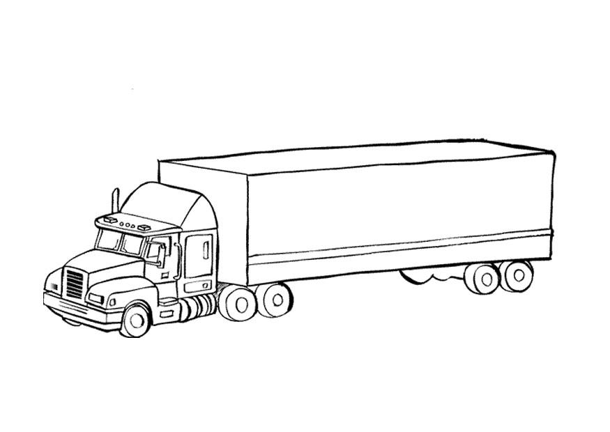 Black-and-white drawing of a semi truck with trailer