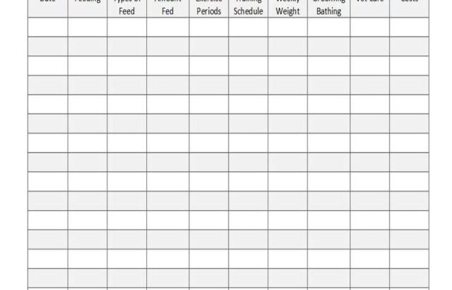 Blank monthly dog care record table form
