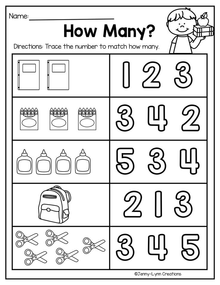 Black-and-white counting worksheet with pictures and numbers