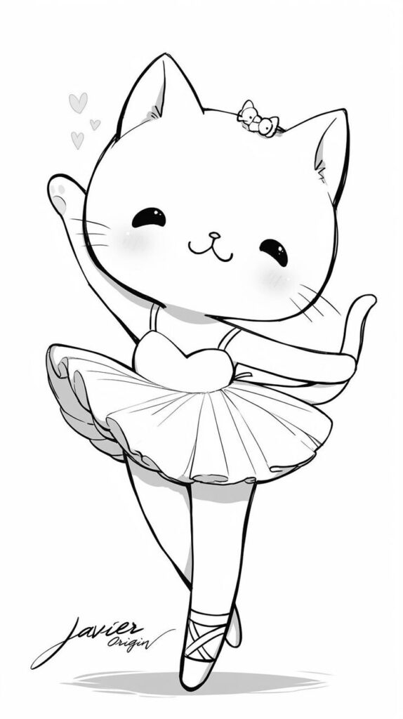 Cute cat ballerina in tutu, waving one paw