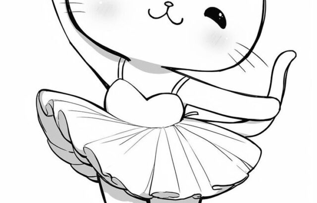 Cute cat ballerina in tutu, waving one paw