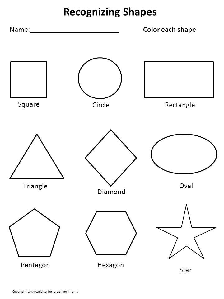Shape recognition worksheet with labeled outline shapes