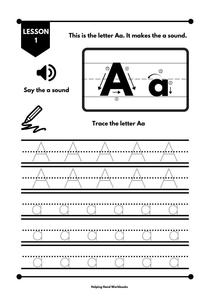 Alphabet tracing worksheet for letter A and a