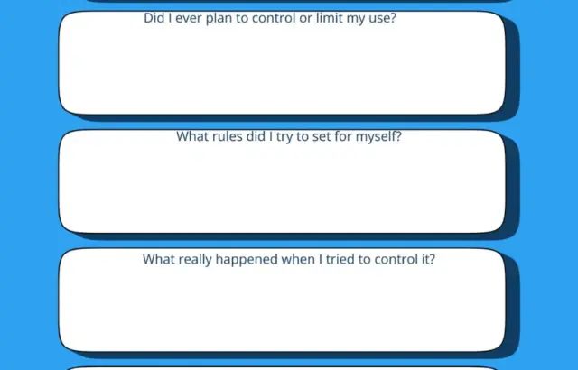Blue AA Step 1 worksheet with blank prompts