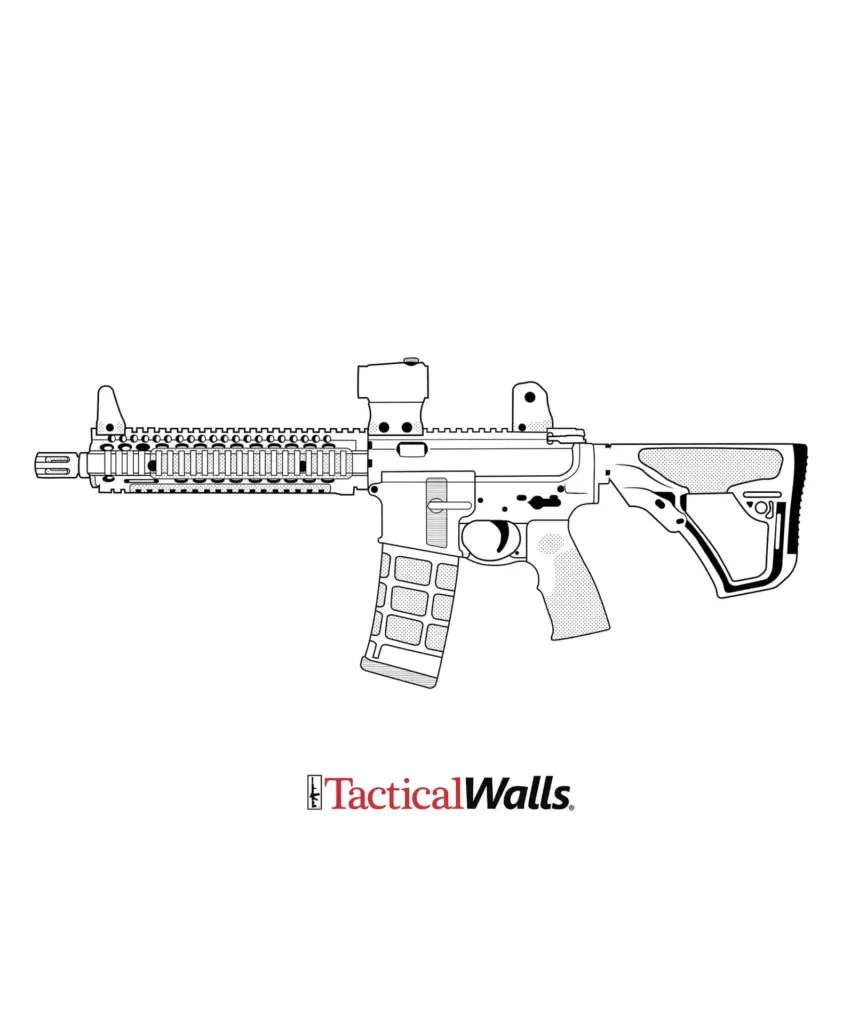 Line drawing of a rifle above TacticalWalls logo