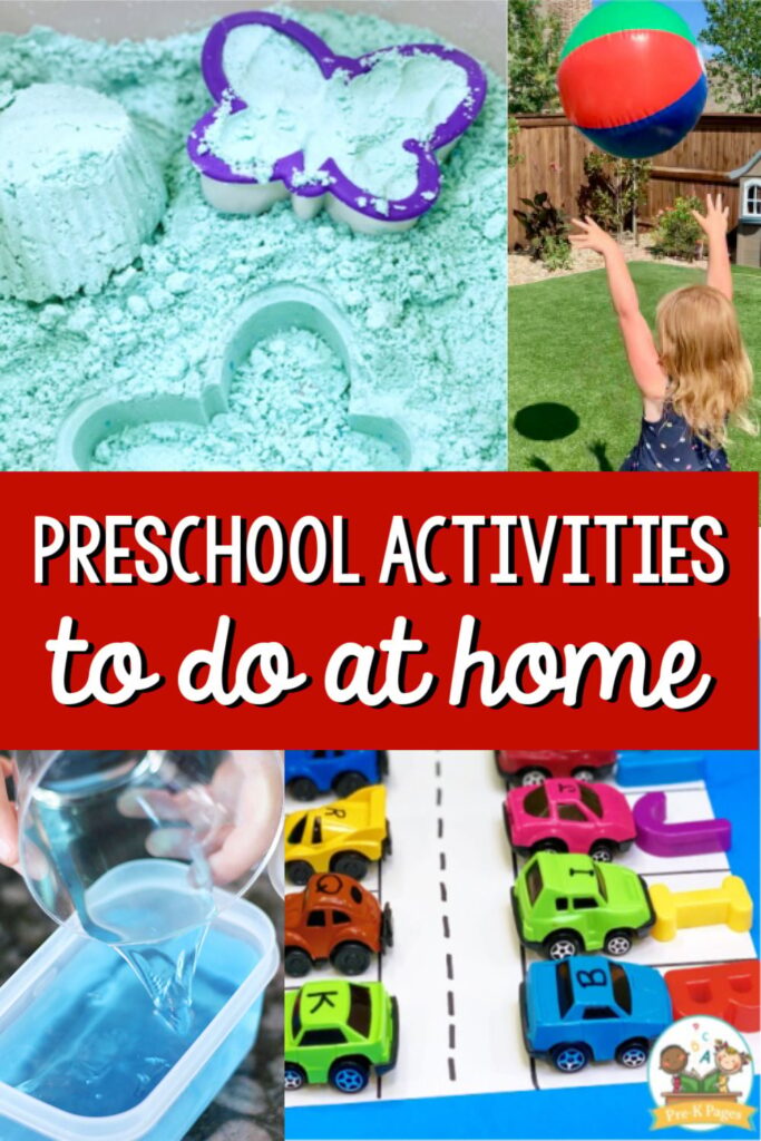 PRESCHOOL ACTIVITIES text with four activity photos