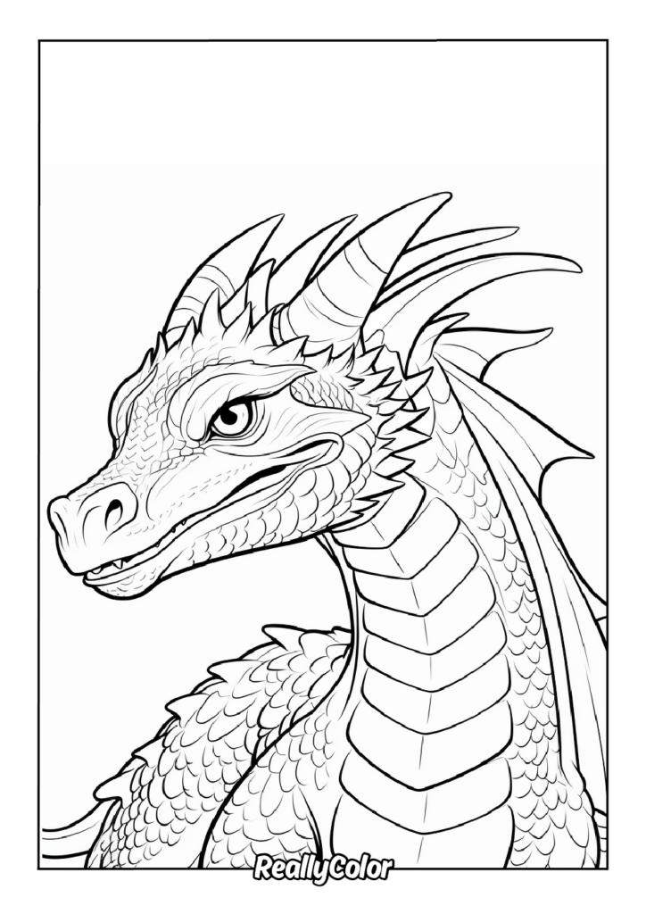 Black-and-white dragon head line drawing in portrait frame