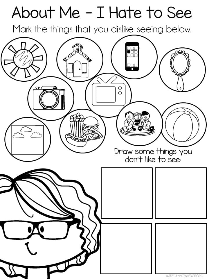 Printable worksheet with pictures to mark dislikes