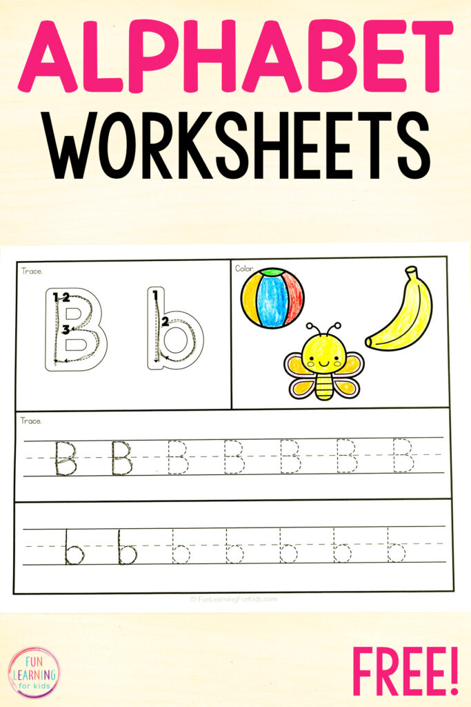 Alphabet worksheets with tracing letters and pictures