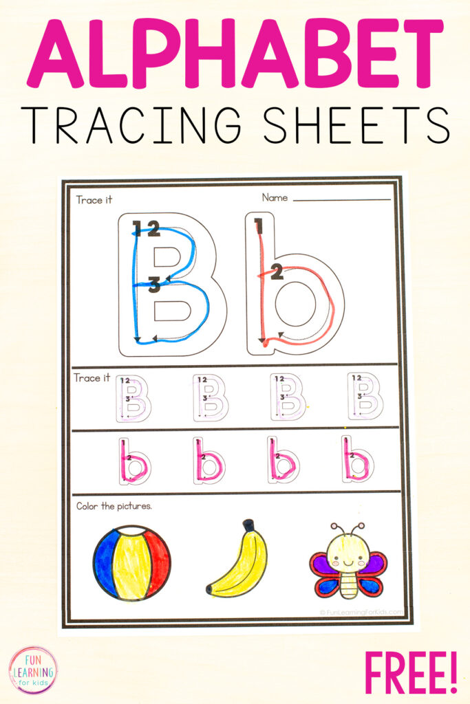 Alphabet tracing sheet with large B and b practice