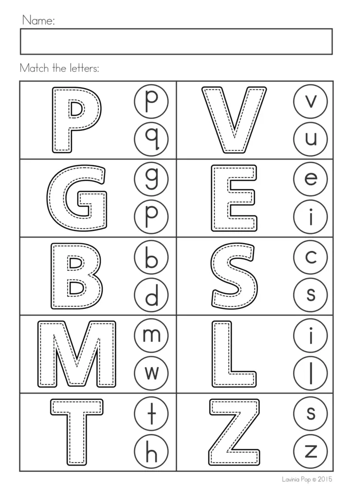 Alphabet matching worksheet with traced letters and circles