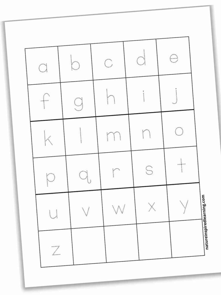 Uppercase and lowercase alphabet tracing worksheet grid with dotted letters