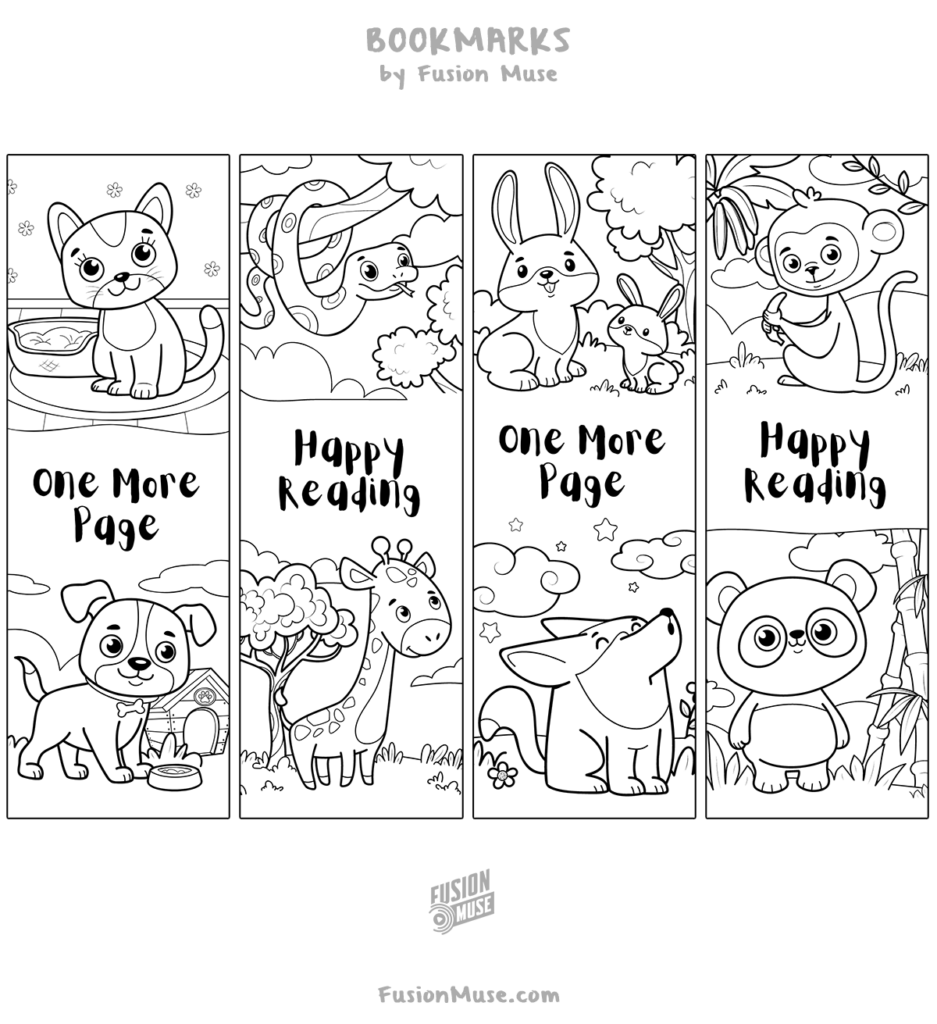 Printable animal bookmarks with reading messages and cartoons