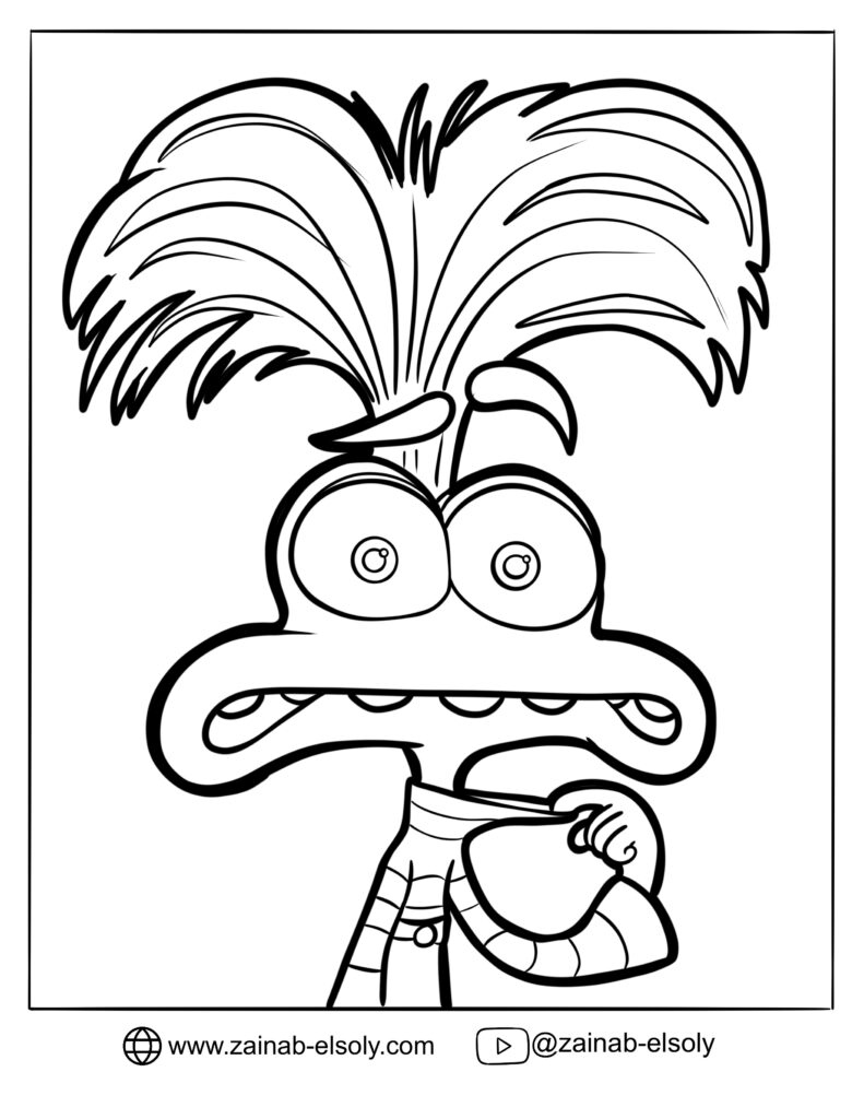 Black-and-white cartoon character with wild hair and bulging eyes