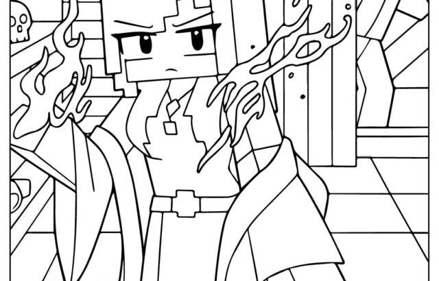 Anime-style character in robe before brick wall, flames