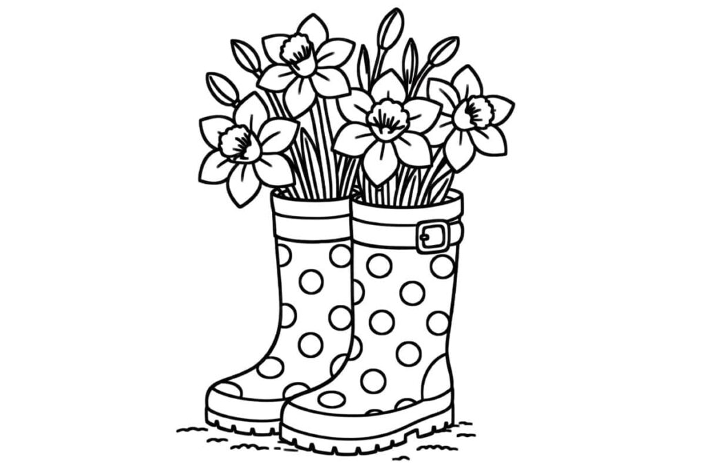 Polka dot rain boots filled with flowers