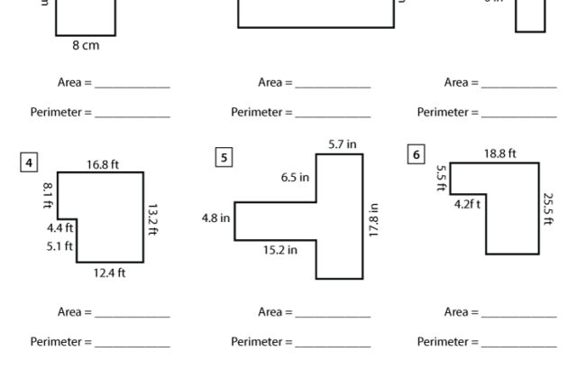 Geometry worksheet with eight irregular polygon diagrams
