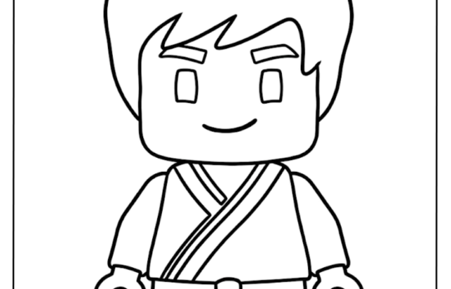 Black-and-white cartoon ninja figure coloring page